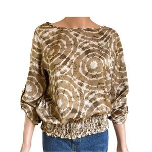Michael Kors Ruched 3/4 Sleeve Blouse Tan Brown
